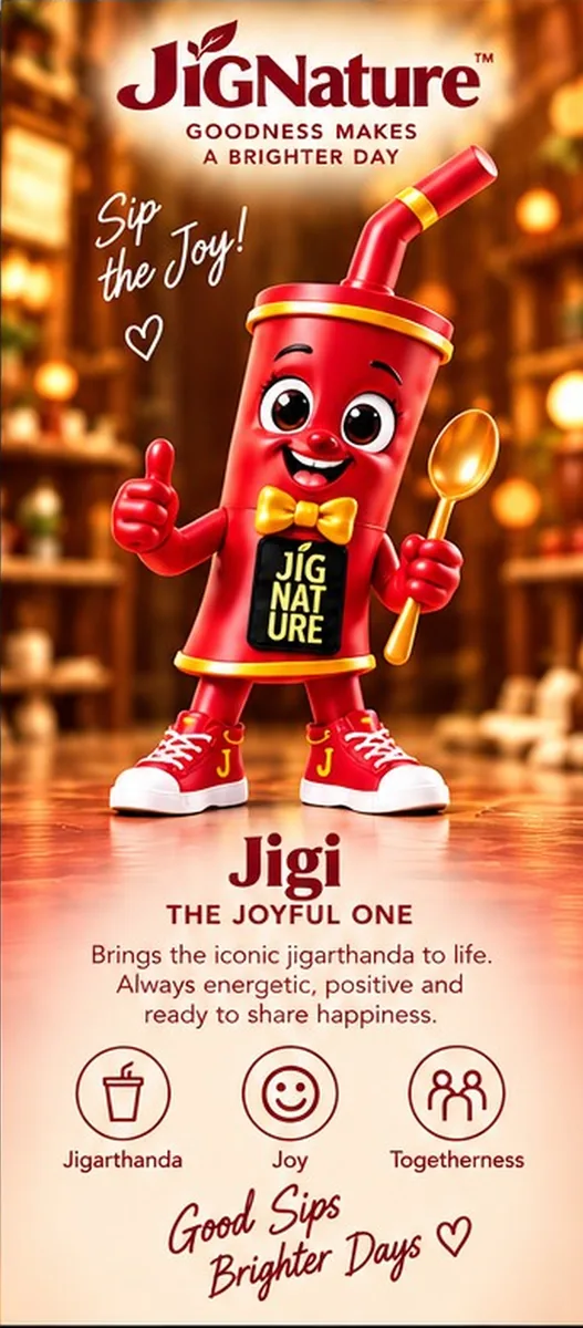 Jigi, The Joyful One — Brings the iconic Jigarthanda to life. Always energetic, positive and ready to share happiness.