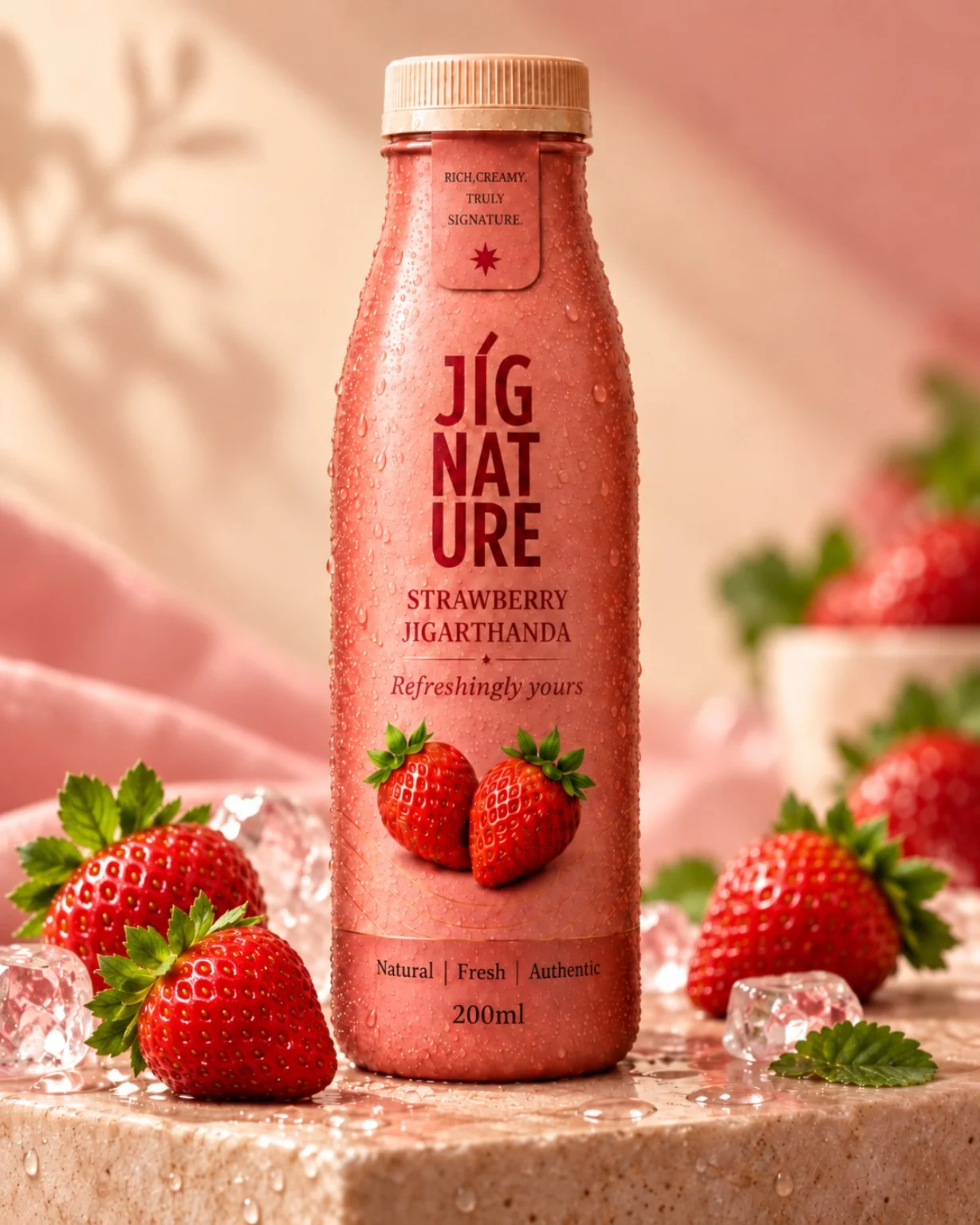 JiGNature Strawberry Jigarthanda 200 ml Ready-to-Drink bottle