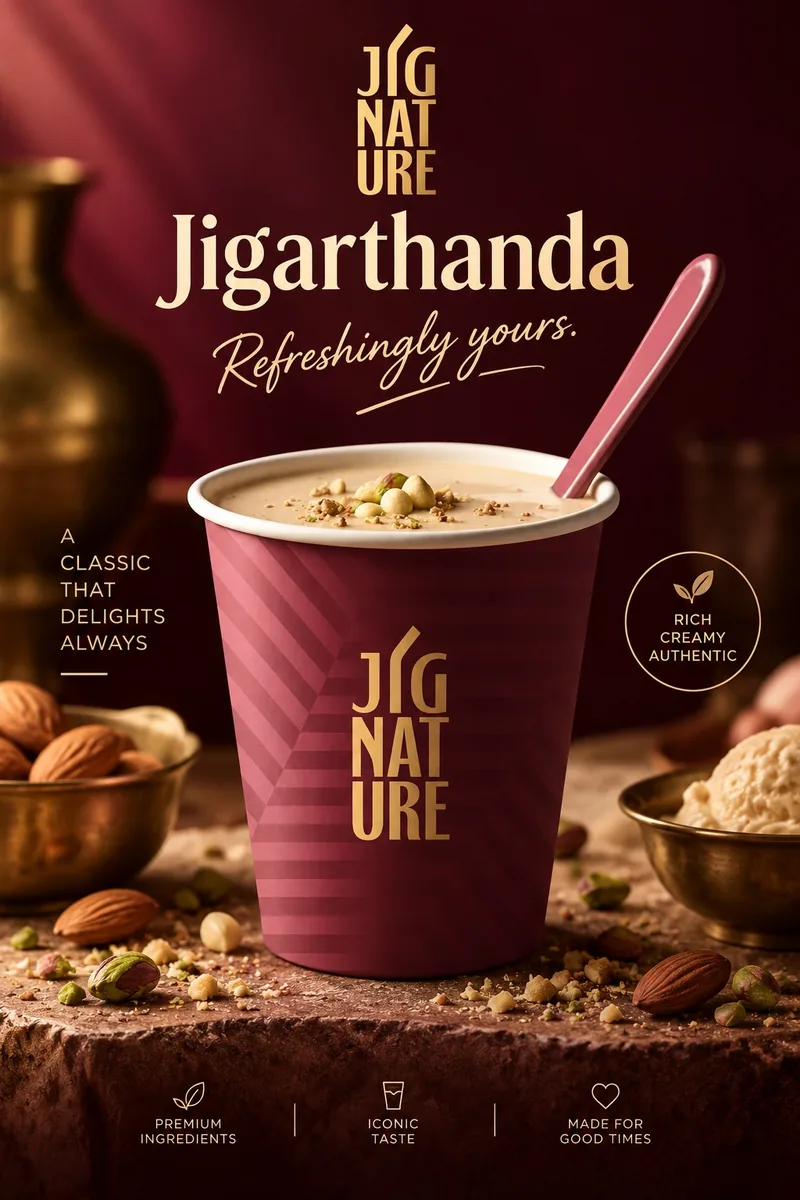 JiGNature Jigarthanda in a burgundy branded cup